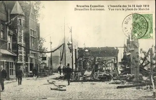 Ak Bruxelles Brüssel, Exposition 1910, L'Incendie des 14-15 Aout 1910