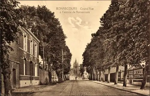 Ak Bon Secours Bonsecours Péruwelz Hennegau, Grande Rue a l'entrée de Bonsecours