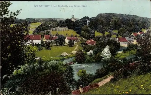 Ak Wildenroth Grafrath im Kreis Fürstenfeldbruck Oberbayern, Panorama von der Ortschaft