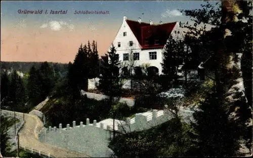 Ak Grünwald Isartal, Ansicht der Schlosswirtschaft, Auffahrt