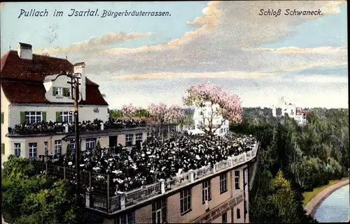 Ak Pullach im Isartal, Bürgerbräuterrassen, Schloss Schwaneck