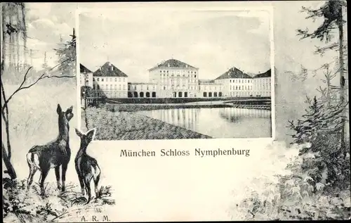 Ak Nymphenburg München Bayern, Schloss, Rehe