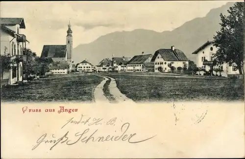 Ak Anger in Oberbayern, Blick auf den Ort, Wohnhäuser, Kirche