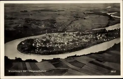 Ak Wasserburg am Inn in Oberbayern, Luftaufnahme