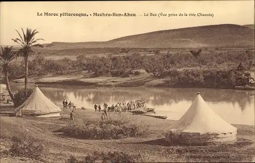 Ak Machraa Ben Abbou Mechra Ben Abou Marokko, Le Bac,Vue prise de la rive Chaouia