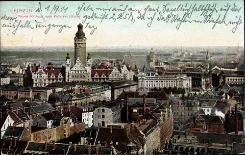 Ak Leipzig Sachsen, Neues Rathaus vom Peterskirchturm