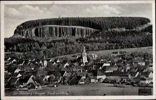 Ak Scheibenberg Erzgebirge, Stadt und Berg