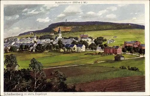 Ak Scheibenberg im Erzgebirge, Panorama, Aussichtsturm
