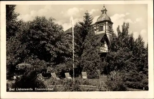 Ak Bad Liebenwerda in Brandenburg, Eisenmoorbad, Garten, Fachwerkhaus
