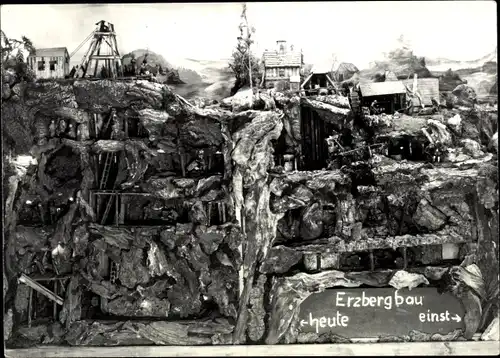 Foto Ak Erzgebirge, Modell Erzbergbau, heute und einst