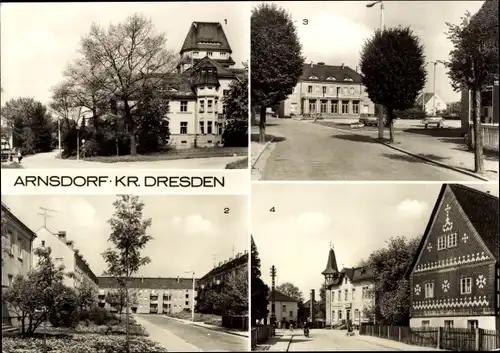 Ak Arnsdorf in Sachsen, Krankenhaus, Gerhart-Hauptmann-Straße, Ernst-Thälmann-Platz, Hauptstraße