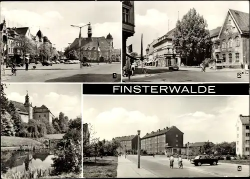 Ak Finsterwalde in Brandenburg, Am Markt, Thälmannstraße, Postamt, Schloss, Otto Nuschke Straße