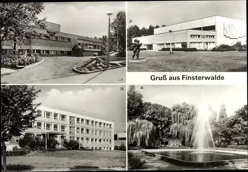 Ak Finsterwalde in der Niederlausitz, Schwimmhalle, Neue Sporthalle, VVN-Denkmal, POS