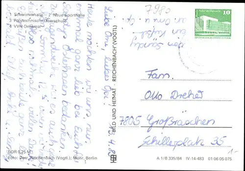 Ak Finsterwalde in der Niederlausitz, Schwimmhalle, Neue Sporthalle, VVN-Denkmal, POS