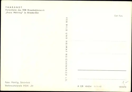 Ak Tharandt im Erzgebirge, Ferienheim des VEB Braunkohlenwerk Franz Mehring in Brieske-Ost