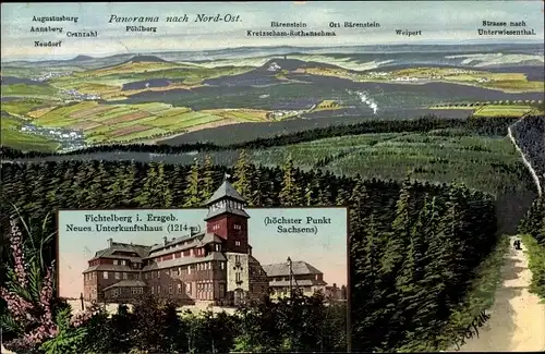 Ak Oberwiesenthal im Erzgebirge, Fichtelberg, Panorama nach Nord-Ost, Augustusburg, Pöhlberg