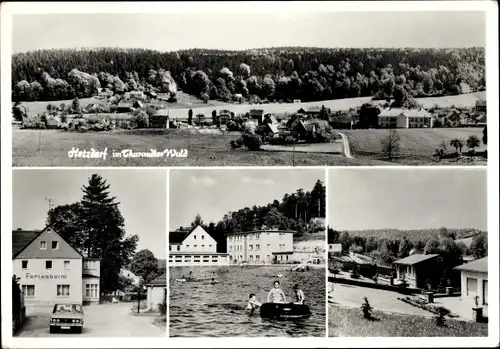 Ak Hetzdorf Halsbrücke in Sachsen, Ferienheim, Freibad, Blick auf den Ort mit Umgebung