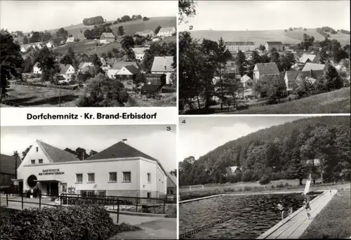 Ak Dorfchemnitz bei Sayda Mittelsachsen, Teilansicht, Gaststätte Am Chemnitzbach, Freibad