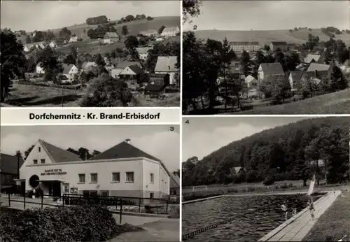 Ak Dorfchemnitz bei Sayda Mittelsachsen, Teilansicht, Gaststätte Am Chemnitzbach, Freibad