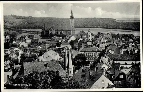 Ak Schneeberg im Erzgebirge, Teilansicht, Kirche