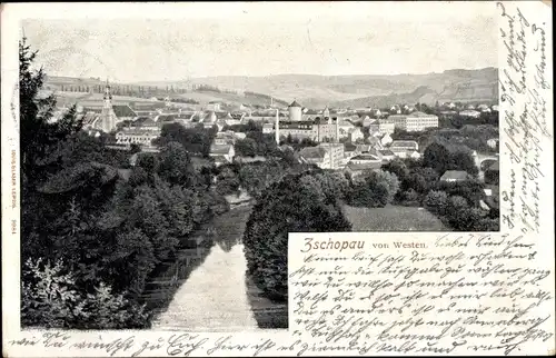 Ak Zschopau im Erzgebirge Sachsen, Panorama vom Ort aus Westen gesehen