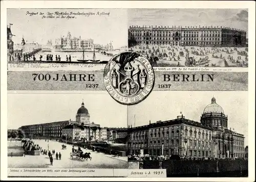 Ak Berlin Mitte, 700 Jahre Berlin, 1237 - 1937, Schloss, Schlossbrücke, Wappen