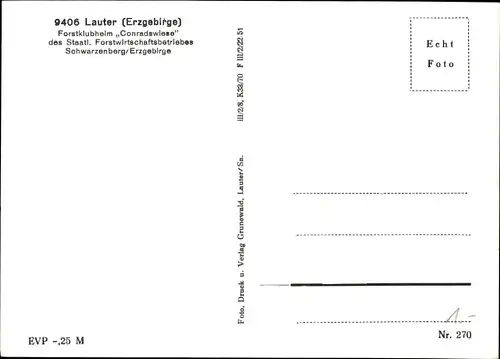 Ak Lauter Bernsbach im Erzgebirge Sachsen, Forstklubheim Conradswiese