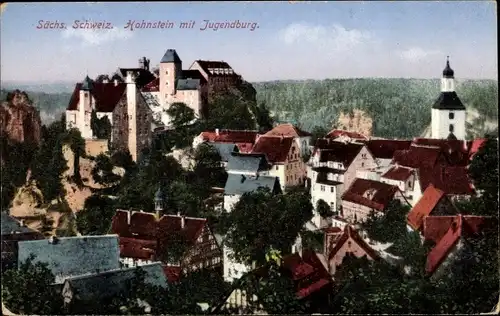 Ak Hohnstein Sächsische Schweiz, Teilansicht mit Jugendburg
