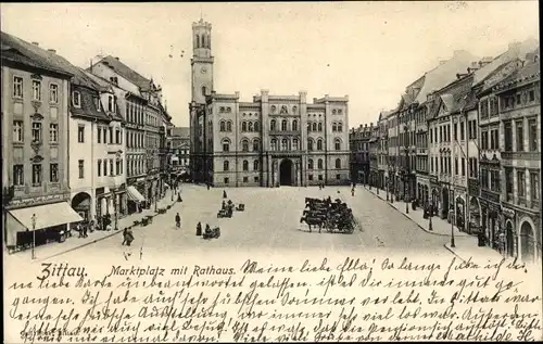 Ak Zittau in Sachsen, Marktplatz mit Rathaus