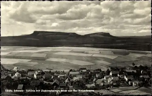 Ak Schöna Sächsische Schweiz, Ortsansicht mit Zschirnsteinen, Blick von der Kaiserkrone