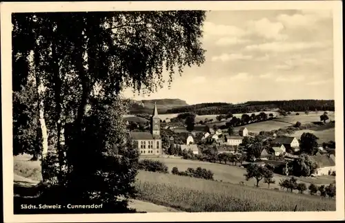Ak Cunnersdorf Gohrisch in Sachsen, Ortsansicht, Kirche