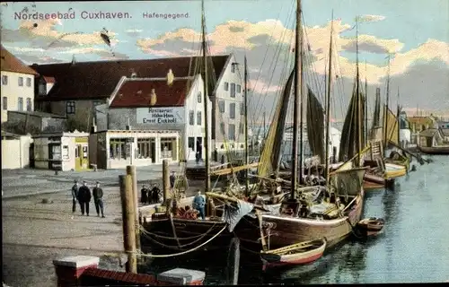 Ak Nordseebad Cuxhaven, Restaurant Hafen Haus, Fischerboote