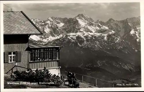 Ak Garmisch Partenkirchen in Oberbayern, Wankhaus gegen Dreitorspitze