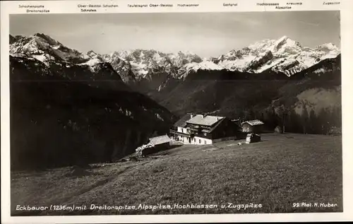 Ak Eckbauer Garmisch Partenkirchen in Oberbayern, Dreitorspitze, Alpspitze, Hochblassen, Zugspitze