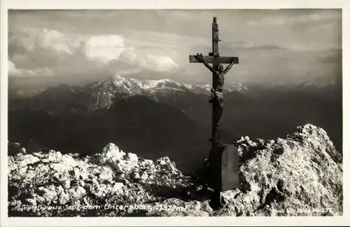 Ak Bischofswiesen in Oberbayern, Gipfelkreuz auf dem Untersberg