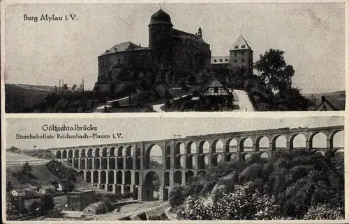 Ak Mylau Reichenbach Vogtland, Burg Mylau, Kaiserschloss, Göltzschtalbrücke