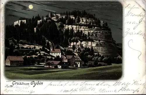 Mondschein Litho Oybin in Sachsen, Gesamtansicht