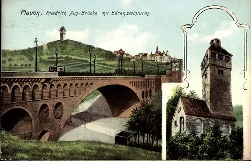 Ak Plauen im Vogtland, Friedrich August Brücke mit Bärensteinturm