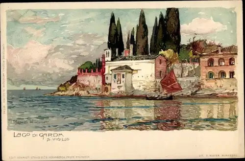 Künstler Litho Wielandt, Manuel, San Vigilio Lago di Garda Veneto, Blick auf den Ort