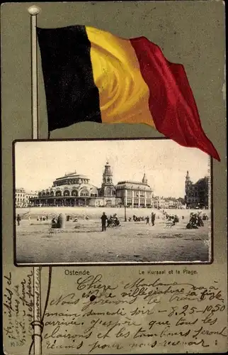 Passepartout Ak Oostende Ostende Westflandern, Le Kursaal et la Plage
