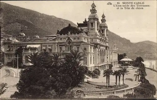 Ak Monte Carlo Monaco, L'Ensemble des Terrasses et la Tete de chien