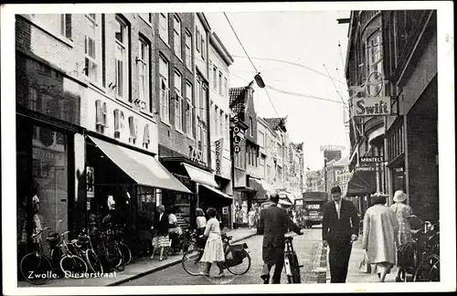 Ak Zwolle Overijssel Niederlande, Diezerstraat, Passanten, Fahrräder