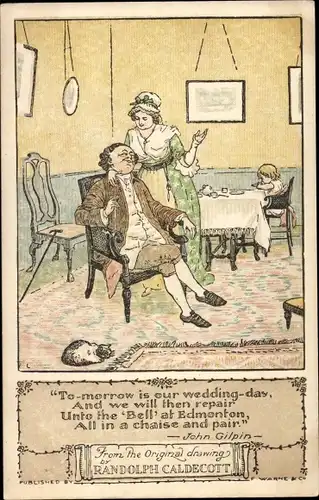 Gedicht Künstler Ak Caldecott, Randolph, John Gilpin, Tomorrow is our wedding day