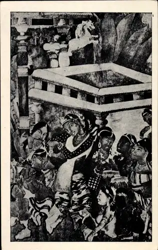 Ak Indien, Ajanta Höhlen, Höhle 1, a dance scene, fresco