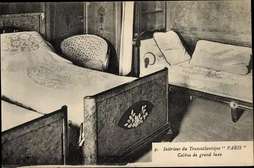 Ak Paquebot Paris, CGT, Interieur, Cabine de grand luxe