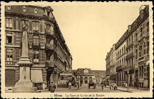 Ak Mons Wallonien Hennegau, La Gare et la rue de la Station
