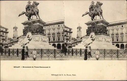 Stereo Ak Milano Mailand Lombardia, Monument de Victor Emmanuel II