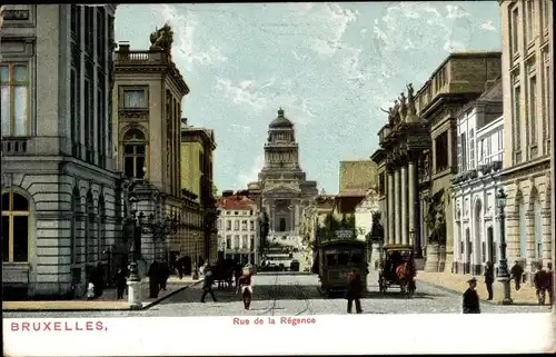 Ak Bruxelles Brüssel, Rue de la Régence, Straßenpartie, Straßenbahn