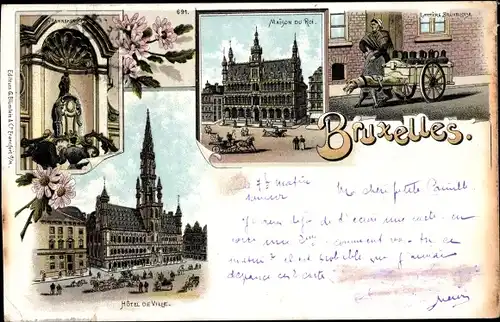 Litho Bruxelles Brüssel, Hôtel de Ville, Maison du Roi