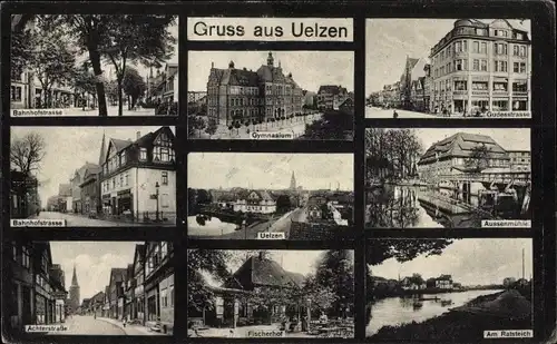 Ak Uelzen in Niedersachsen, Kgl. Lehrerseminar, Fischerhof, Gymnasium, Aussenmühle, Bahnhofstraße